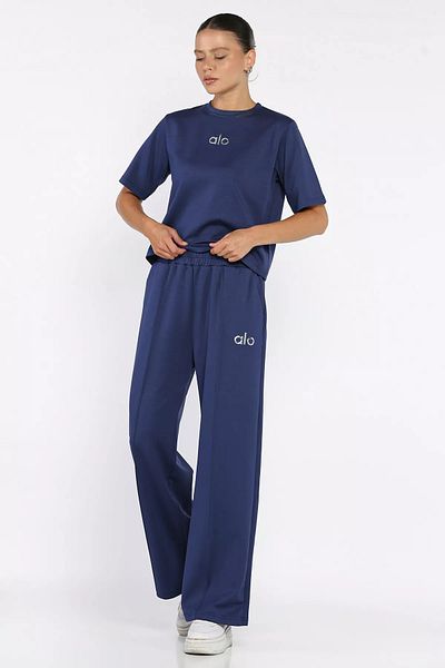 GÜLSELİ Navy Blue Women's Grass Palazzo Trousers T-Shirt Double Set