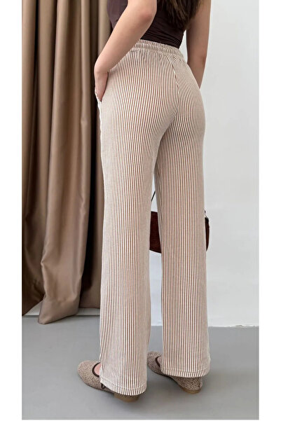 THIFF GYMWEAR Γυναικείο ριγέ παντελόνι Waterway με πλαϊνές τσέπες και δαντέλα στη μέση