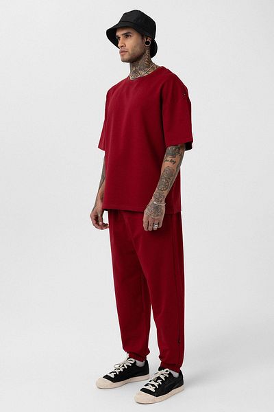 VAMOSCLO Basic Oversize Tracksuit Set with Elastic Legs Claret Red