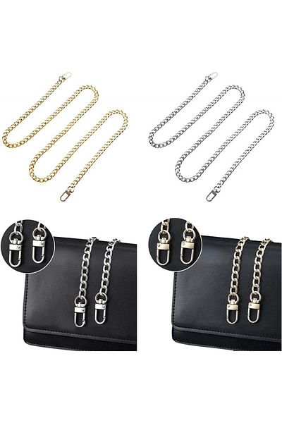 Helweet Set de 2 lanțuri pentru poșetă Helweet, auriu/argintiu, metal, 120 cm