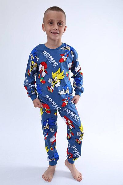 Pajama Shop Boys' 100% Cotton Blue Color Hedgehog Patterned Long Sleeve Winter Pajama Set