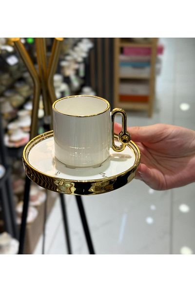 Onedekor Set of 6 Porcelain Three Ground Coffee Cups Gold