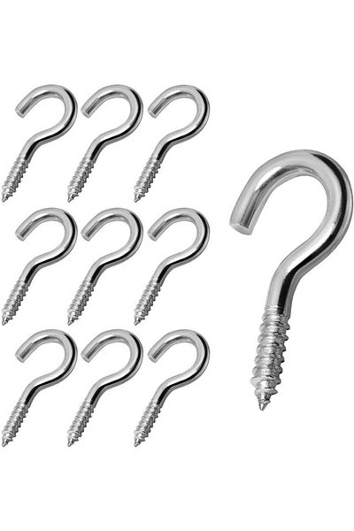 Wandefol Set of 10 Wandefol hooks, stainless steel, silver, 5 x 1.4 cm