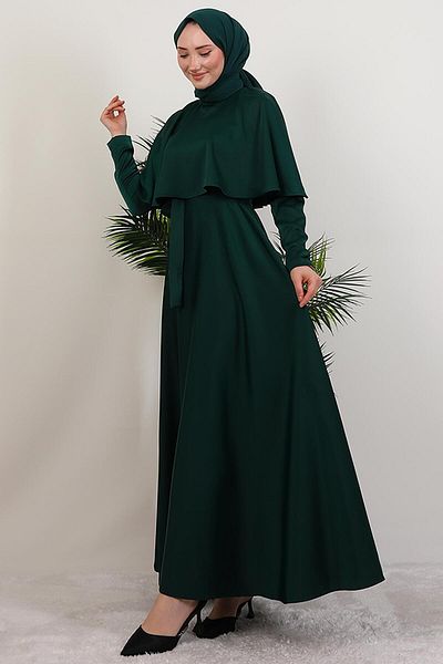GİYZAMİLA Mona Cape Dress Emerald