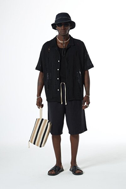 VAMOSCLO Πλεκτό πουκάμισο με oversized τρύπες μαύρο