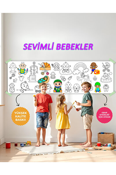 alphobitasarım Sevimli Bebekler dev boyama kağıdı 62 x 200 cm