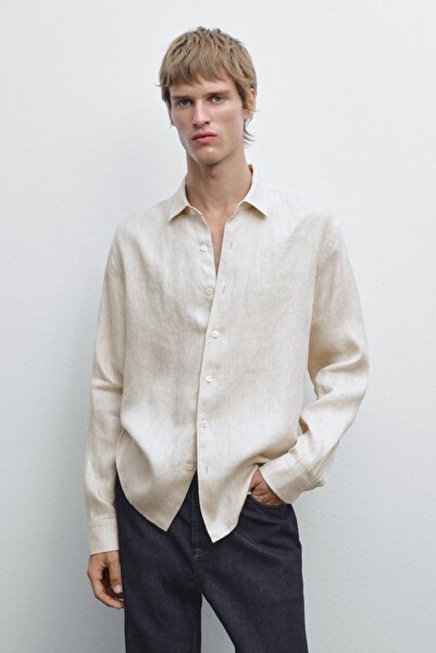 Massimo Dutti Soluk efektli keten regular fit gömlek