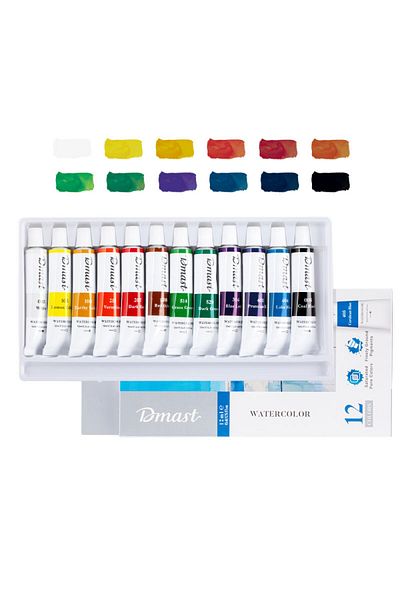 3DMasterLayers Dmast by Pebeo, Tempera Watercolour Set 12‑Color, 12 ml Tubes, Lightfast Pigments