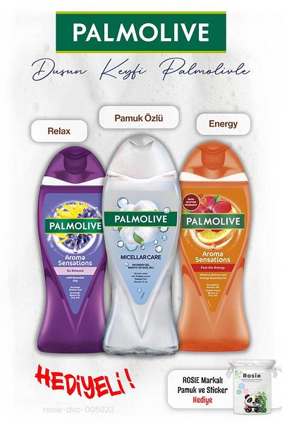 Palmolive 3 Pcs Shower Gel Feel the Energy 500 Ml, Relax 500 Ml, Cotton Extract 500 Ml, Rosie Gift