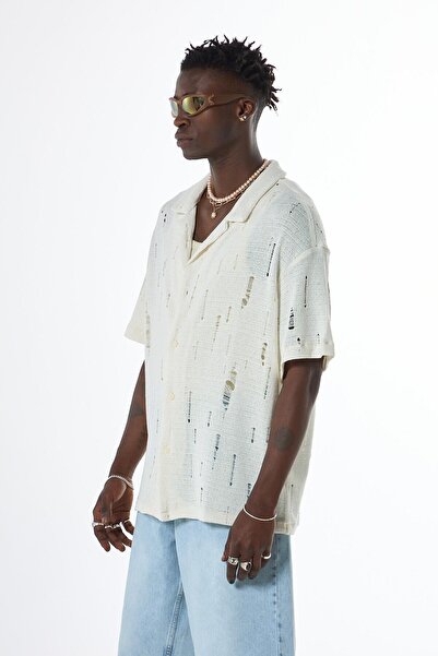 VAMOSCLO Оверсайз трикотажна сорочка з отворами, екрю