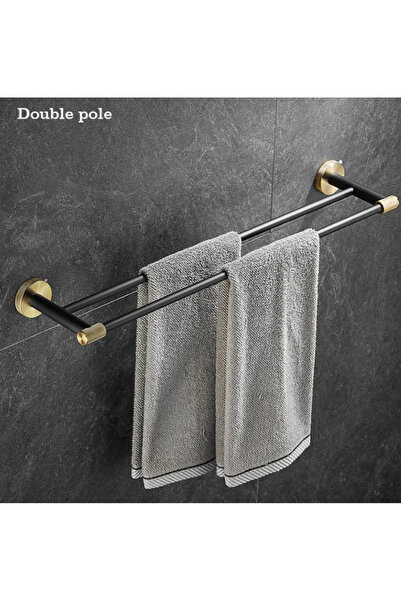 LUXXO Suport dublu prosop de baie, din metal, negru mat cu accent auriu, 60cm, otel inoxidabil