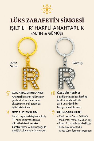 Handley سلسلة مفاتيح بحرف 'R' متلألئة - لمسة فاخرة وذات معنى