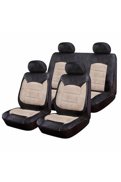 RO GROUP Huse de scaun auto de lux, culoare crem, cu fermoare pentru spătar pliabil, 9 bucăți