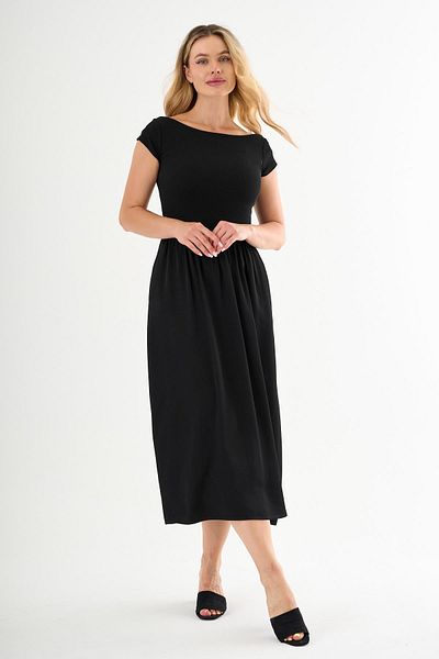 ALEXANDERGARDI Short Sleeve Midi Length Black Dress