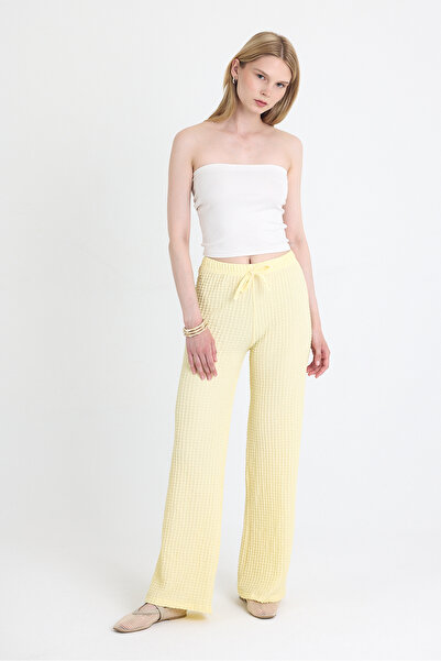 Rays Yellow Wide Leg Draped Wrinkle Fabric Trousers 326