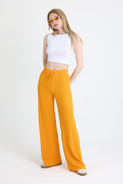Rays Orange Wide Leg Draped Wrinkle Fabric Trousers 326