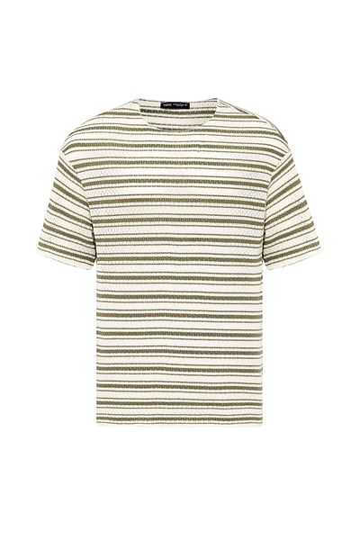 VAMOSCLO Striped Oversize Knitwear T-Shirt Khaki