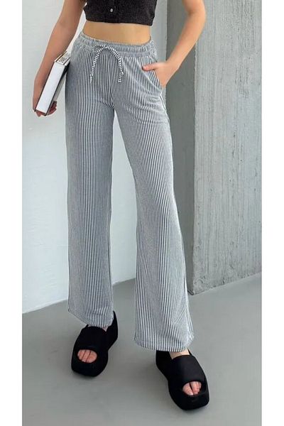 THIFF GYMWEAR Waterway Women's Striped Pants with Side Pockets and Lace-Up Waist