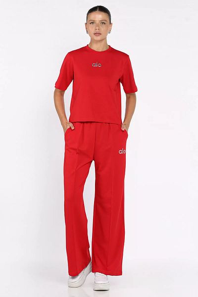 GÜLSELİ Red Women's Grass Palazzo Trousers T-Shirt Double Set