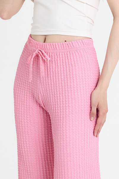 Rays Pink Wide Leg Draped Wrinkle Fabric Trousers 326