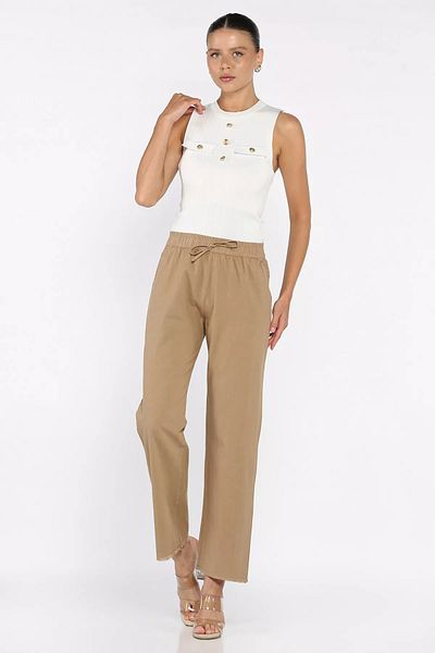 GÜLSELİ Biscuit Waist Elastic Leg Tassel Women's Linen Trousers