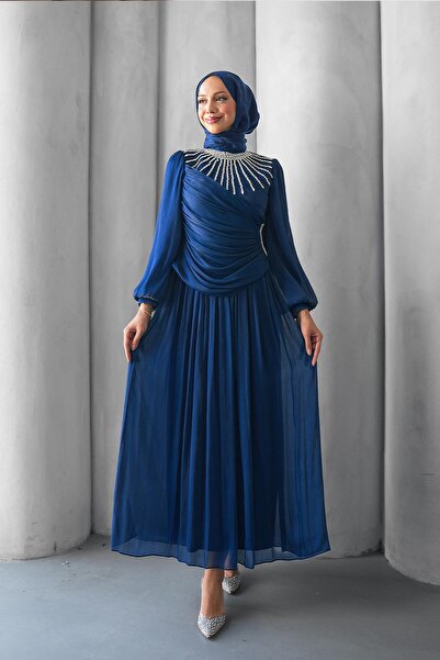 hakimoda فستان سهرة شيمال إشيلتي باللون الأزرق الداكن