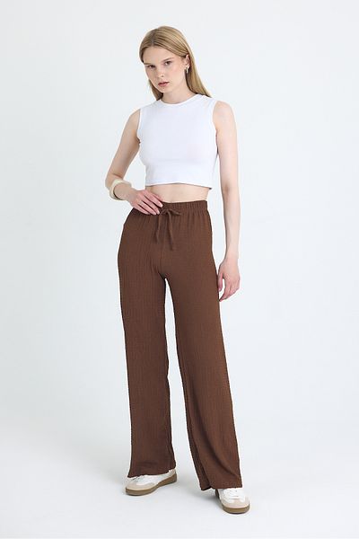 Rays Brown Wide Leg Draped Wrinkle Fabric Trousers 326