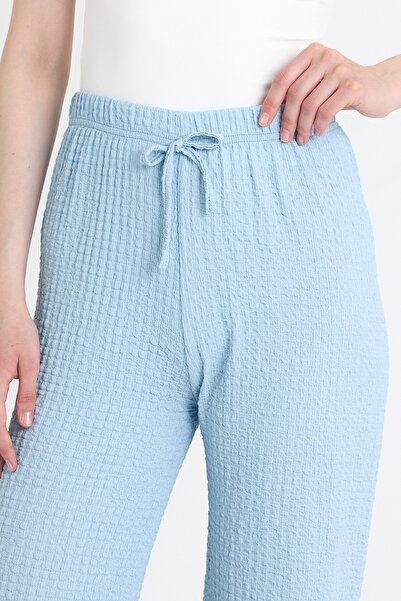 Rays Mavi Geniş Paça Dökümlü Bürümcük Kumaş Pantolon 326