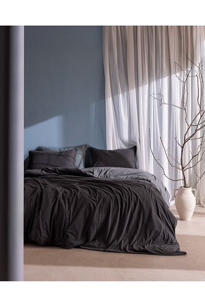 Madame Coco Lumi Single Cotton Combed Cotton Elastic Duvet Cover Set - Anthracite