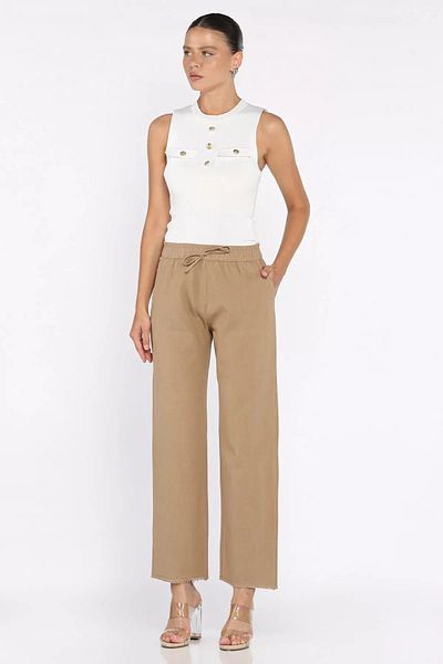 GÜLSELİ Biscuit Waist Elastic Leg Tassel Women's Linen Trousers