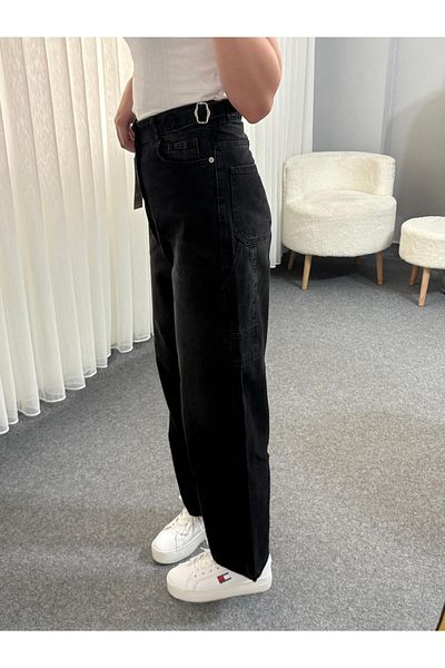 LAMİRAMOOD Pantaloni de damă cu bretele duble și spray negru cu epoleți