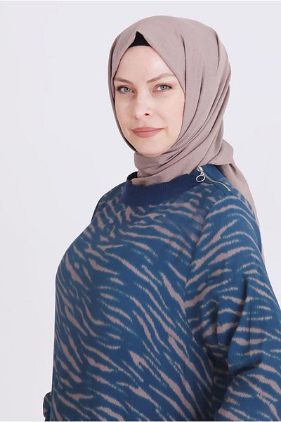 Moda Rosa 25Y7519 - Petrol - Plus Size Hijab Patterned Dress