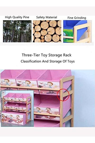 Yelajoy Solid Wood Toy Organizer,Little Elephant,with 6 Toy Storage Bins, Books and Clothes,64 x 28 x 60cm