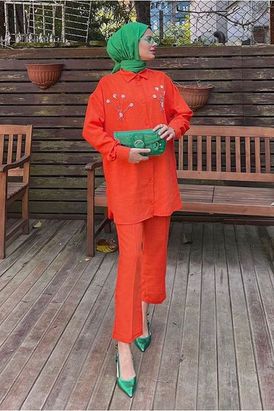 Moda Rosa 25Y3083 - Orange - Beaded Jacquard Suit
