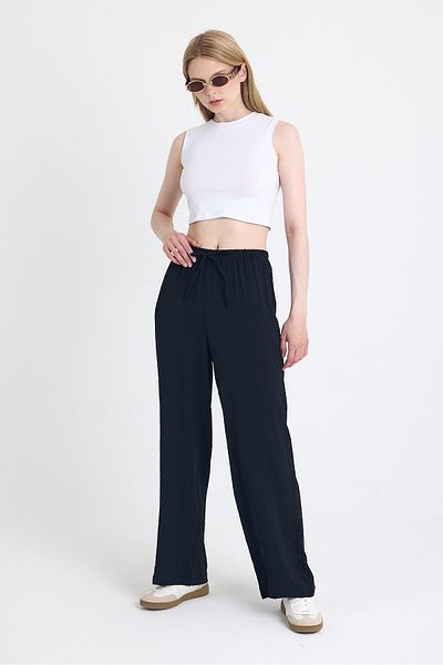 Rays Black Elastic Waist Wide Leg Woven Trousers 4284-1