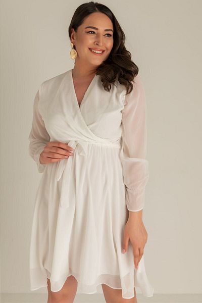 thezkscom White Lined Plus Size Short Chiffon Dress 105cm