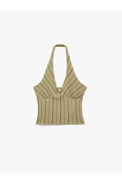 Koton Striped Sleeveless Halter Neckline Blouse