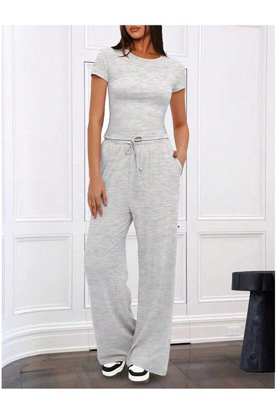 CANDERO Pantaloni de sport pentru femei, gri, largi, supradimensionați, de calitate, cu croiala largi, flexibili, confortabili, din țesătură YUS
