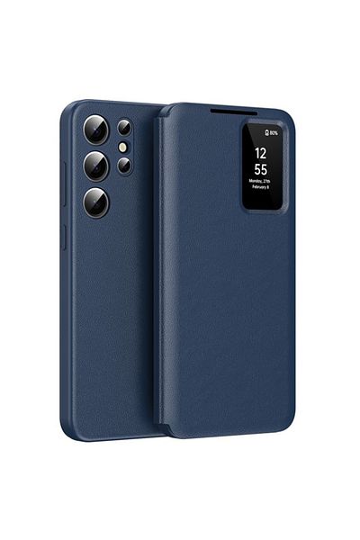 SKYDDAR INNOVATION Husă pentru Samsung Galaxy S25 Ultra, cu portofel și SmartView, Premium, set de stickere, albastră