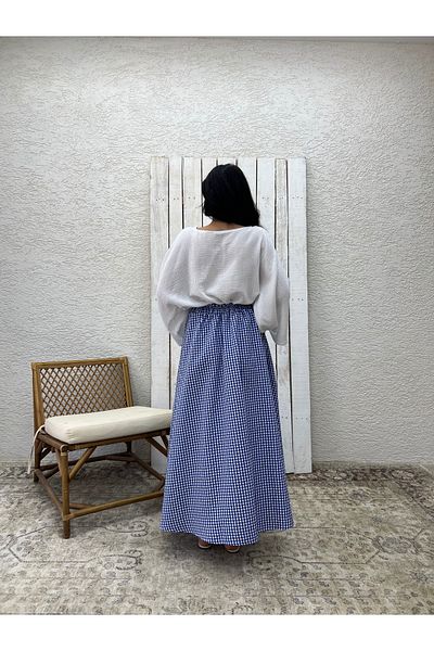 KÜÇÜĞÜM BUTİK Fusta poplin evazată Blue Gingham