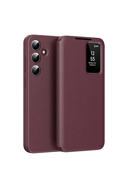SKYDDAR INNOVATION Case for Samsung Galaxy S25, with wallet and SmartView, Premium, sticker set, Red