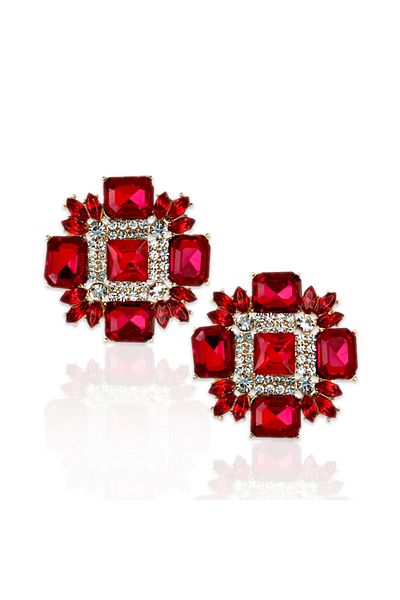 OEM Statement clip earrings with red crystals