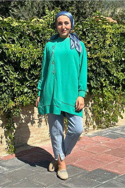 Moda Rosa 25Y4331 - Green - Puane Zippered Beaded Tunic