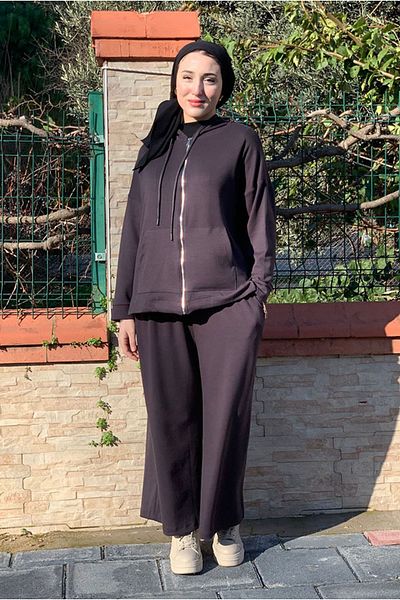 Moda Rosa 25K2257 - Anthracite - Modal Fabric Double Set with Broad Legged Pants