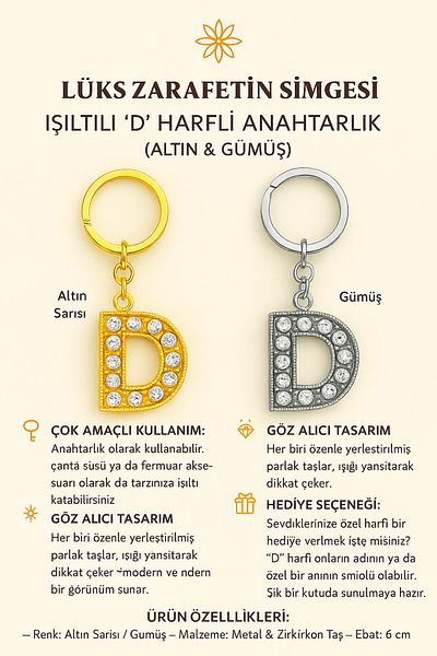 Handley سلسلة مفاتيح بحرف "D" متلألئة - لمسة فاخرة وذات معنى