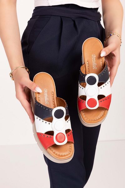 Gondol Genuine Leather Colorful Combination Wedge Heeled Slippers Mlk.5805 Tommy