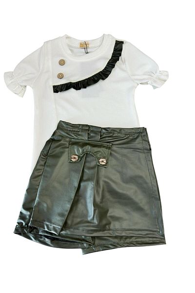 Kamex Girls' Set with Leather Shorts Skirt and Short Sleeve T-Shirt