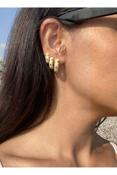 Atelier Licia Flower Patterned Enamel Plated Hoop Earrings