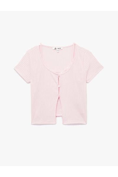 Koton Button Detailed Crew Neck Short Sleeve Blouse