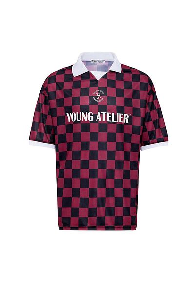VAMOSCLO Oversize Polo Neck Jersey T-Shirt Claret Red/Black